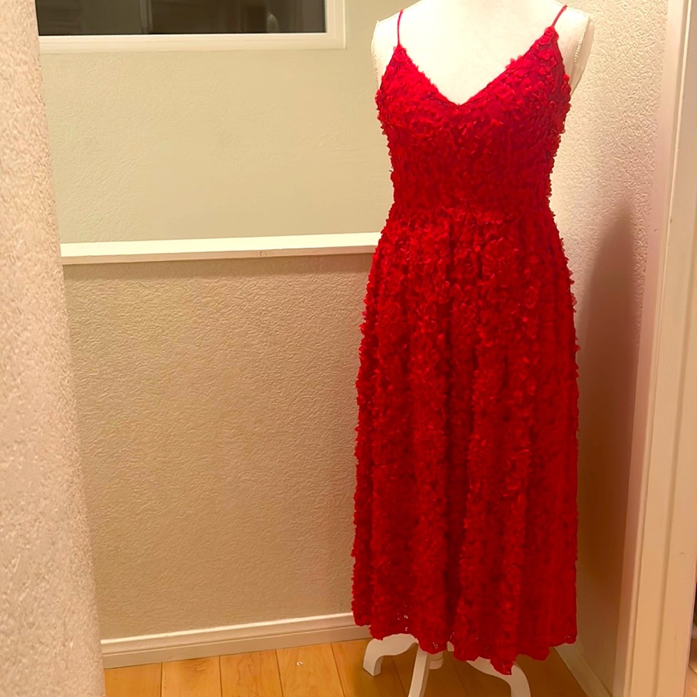 Red Cocktail Holiday Appliqué Dress